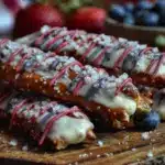 white chocolate dipped pretzel rods - featured image