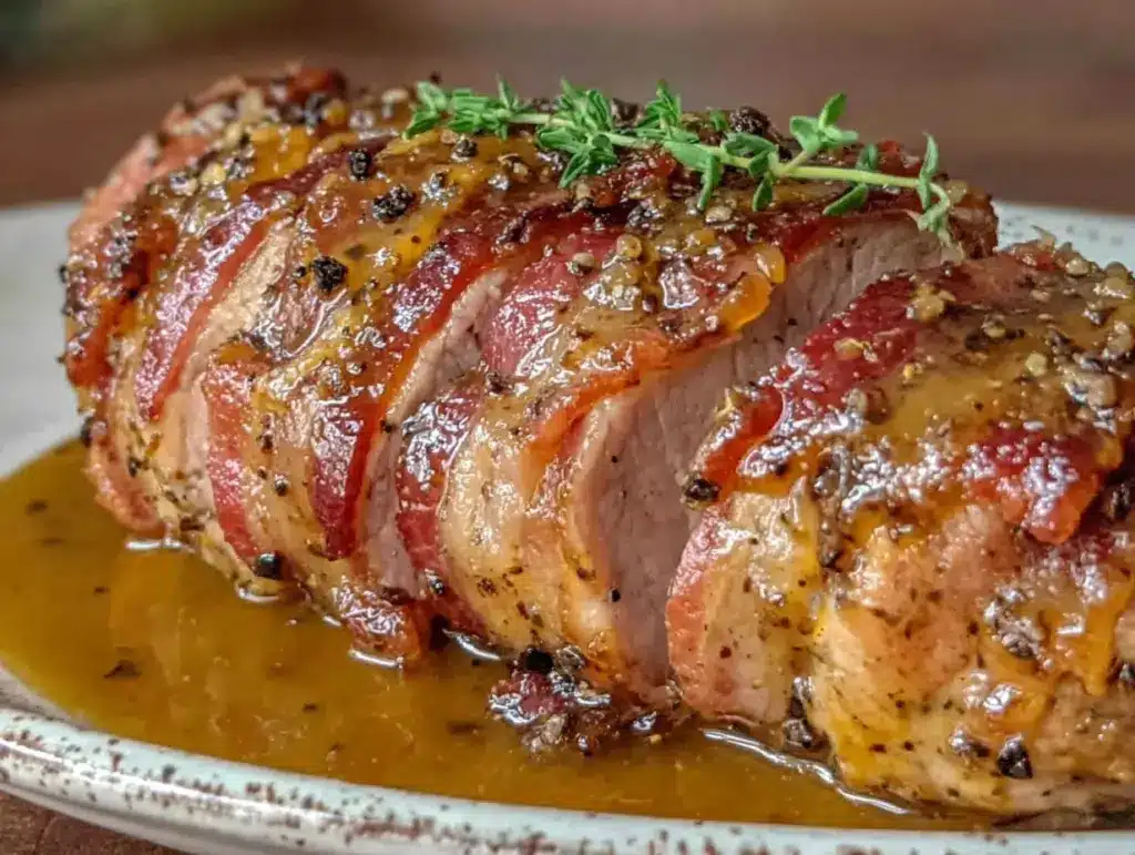 bourbon-glazed bacon-wrapped pork tenderloin - featured image