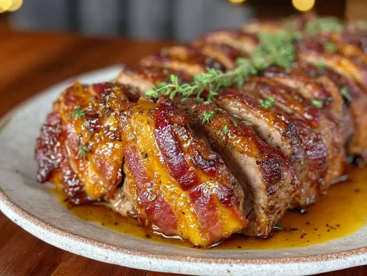 bourbon-glazed bacon-wrapped pork tenderloin preparation steps