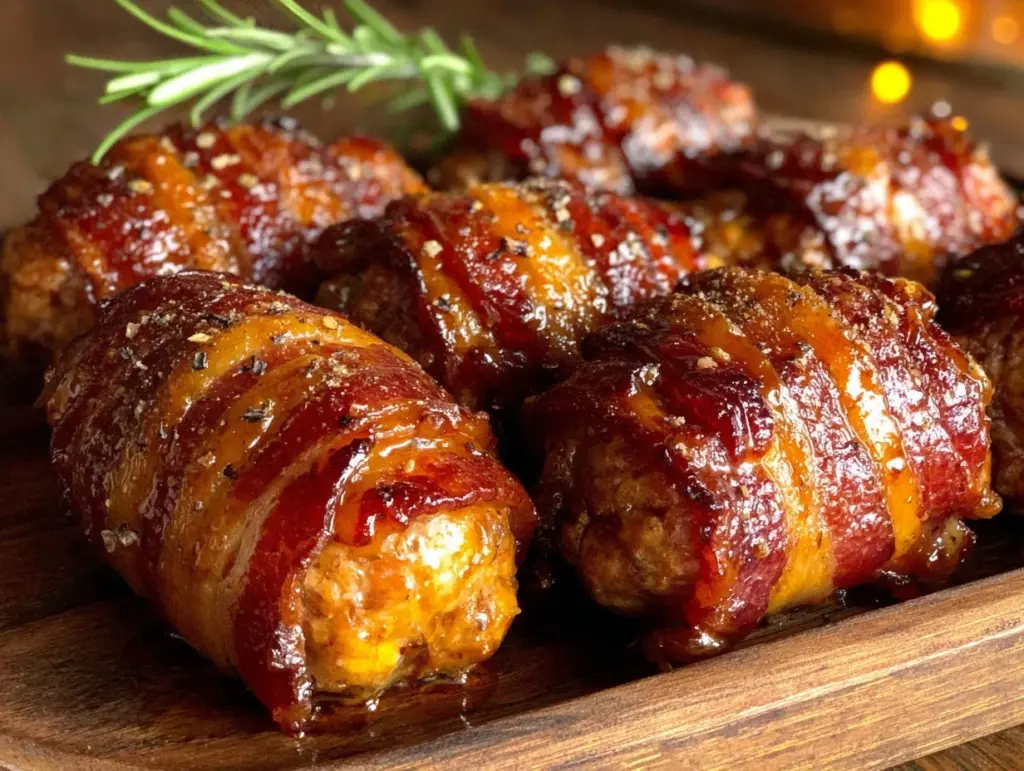 bourbon maple bacon-wrapped breakfast sausages - featured image