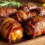 bourbon maple bacon-wrapped breakfast sausages - featured image