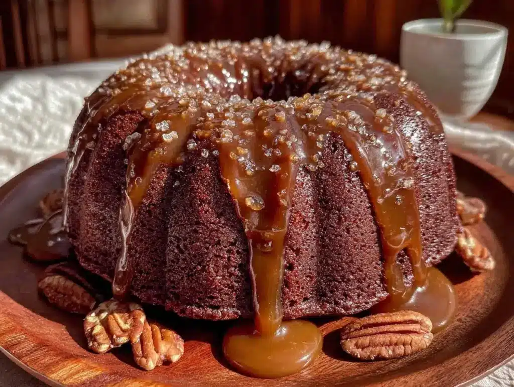 chocolate whiskey bundt cake - featured image