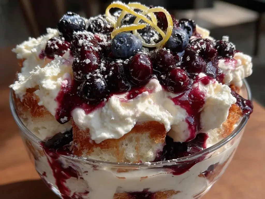 creamy blueberry lemon trifle - featured image