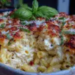 creamy chicken alfredo baked ziti - featured image