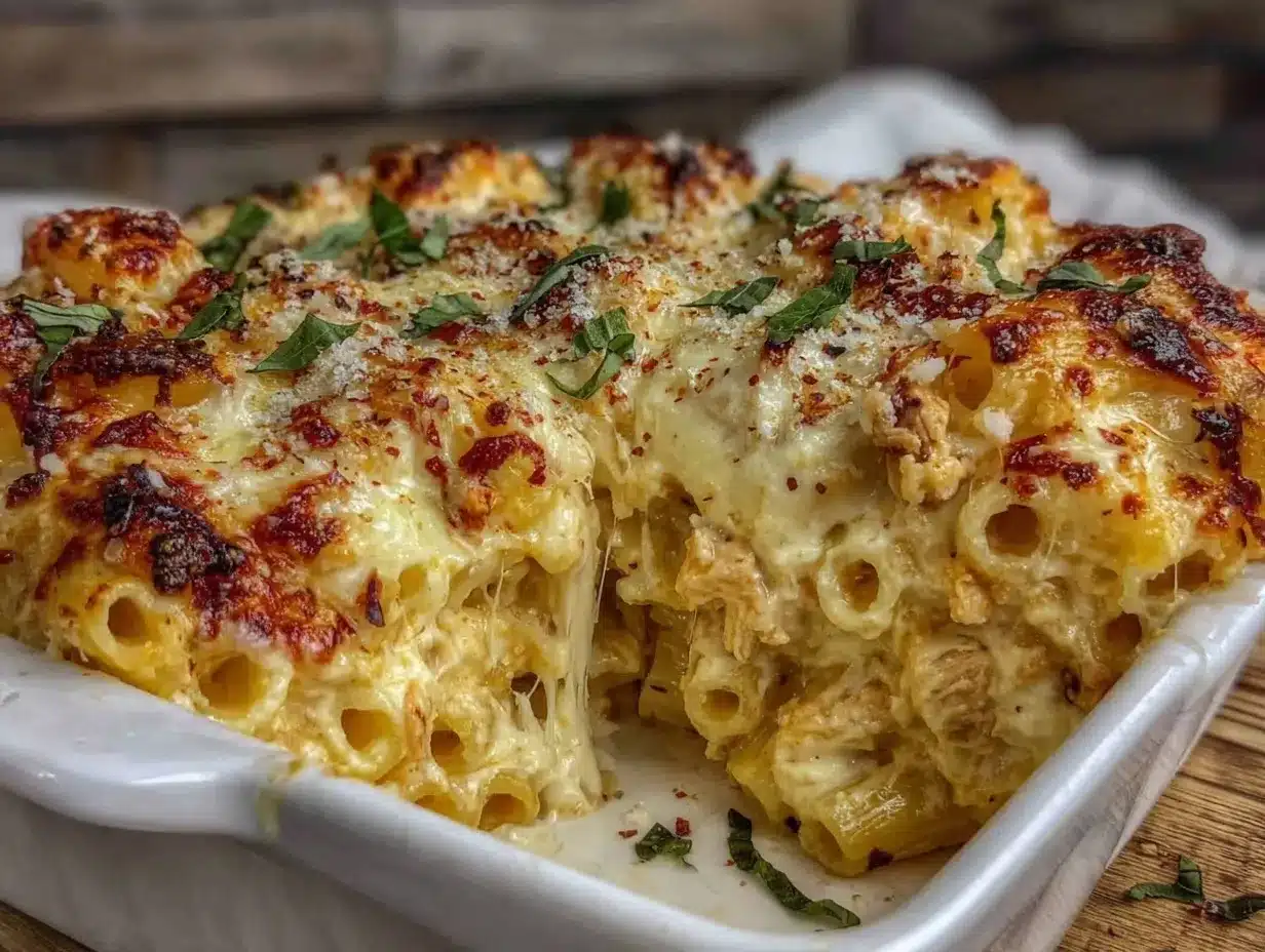 creamy chicken alfredo baked ziti preparation steps