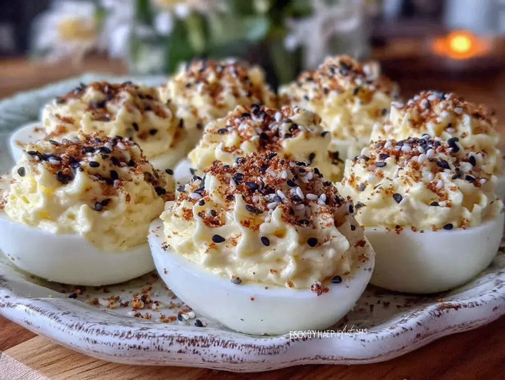 creamy deviled eggs with everything bagel seasoning - featured image