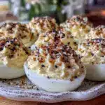 creamy deviled eggs with everything bagel seasoning - featured image