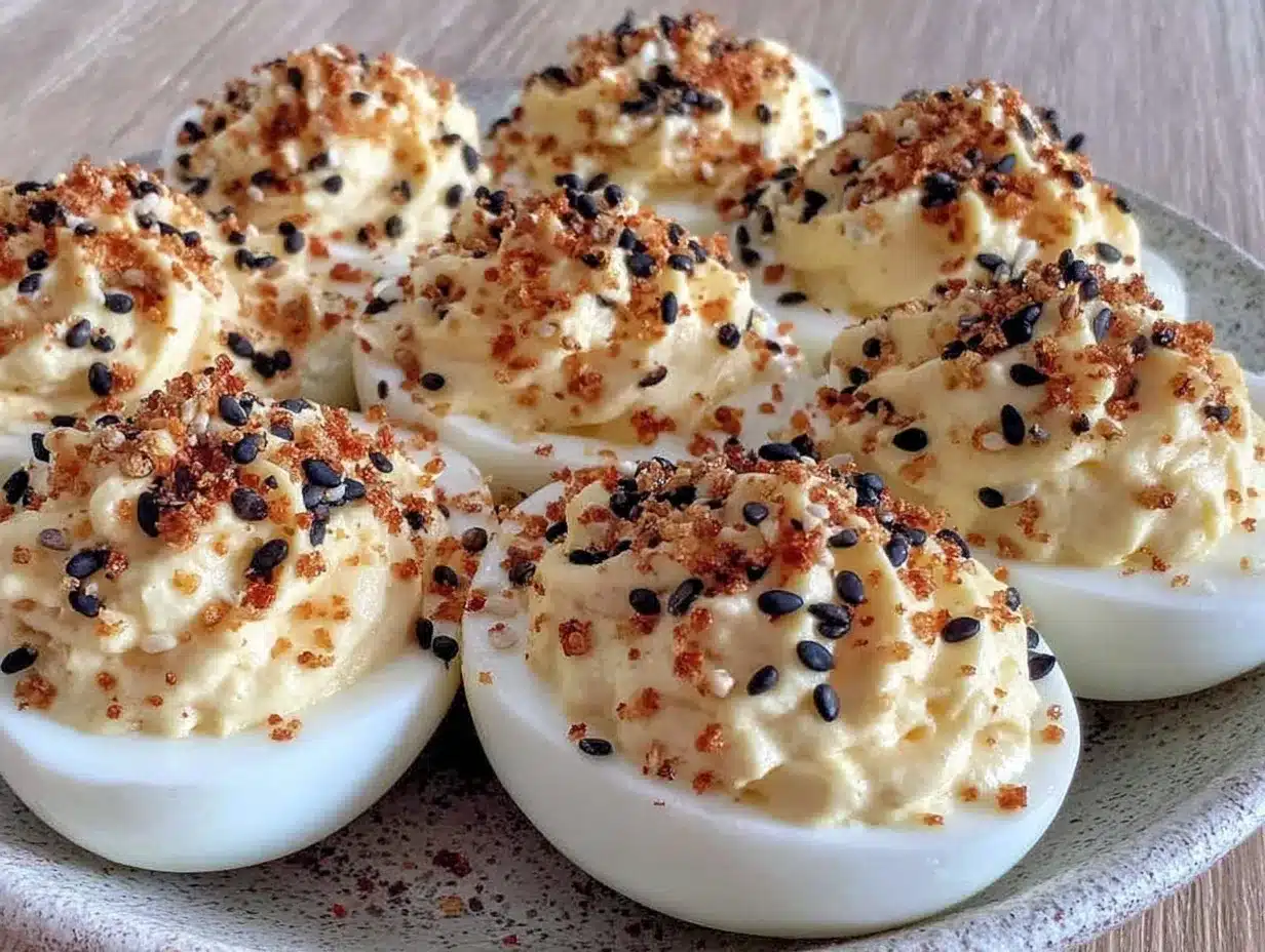 creamy deviled eggs with everything bagel seasoning preparation steps