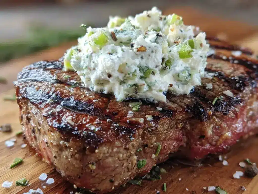 creamy garlic scape compound butter - featured image
