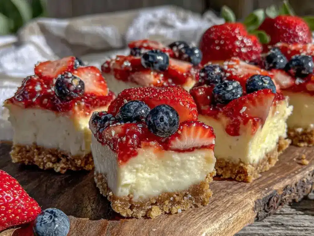 creamy patriotic cheesecake bars - featured image