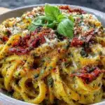 creamy pesto pasta with sun-dried tomatoes - featured image