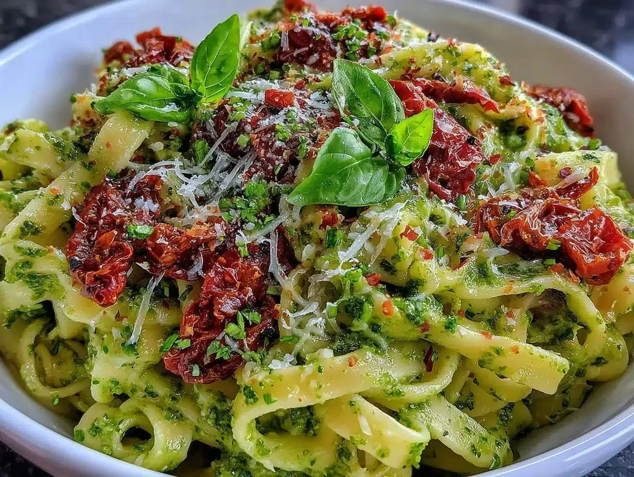 creamy pesto pasta with sun-dried tomatoes preparation steps