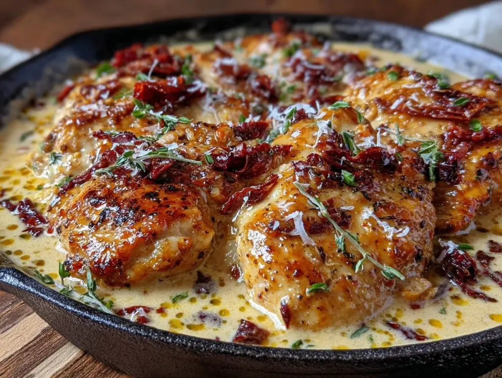 creamy sun-dried tomato chicken skillet - featured image