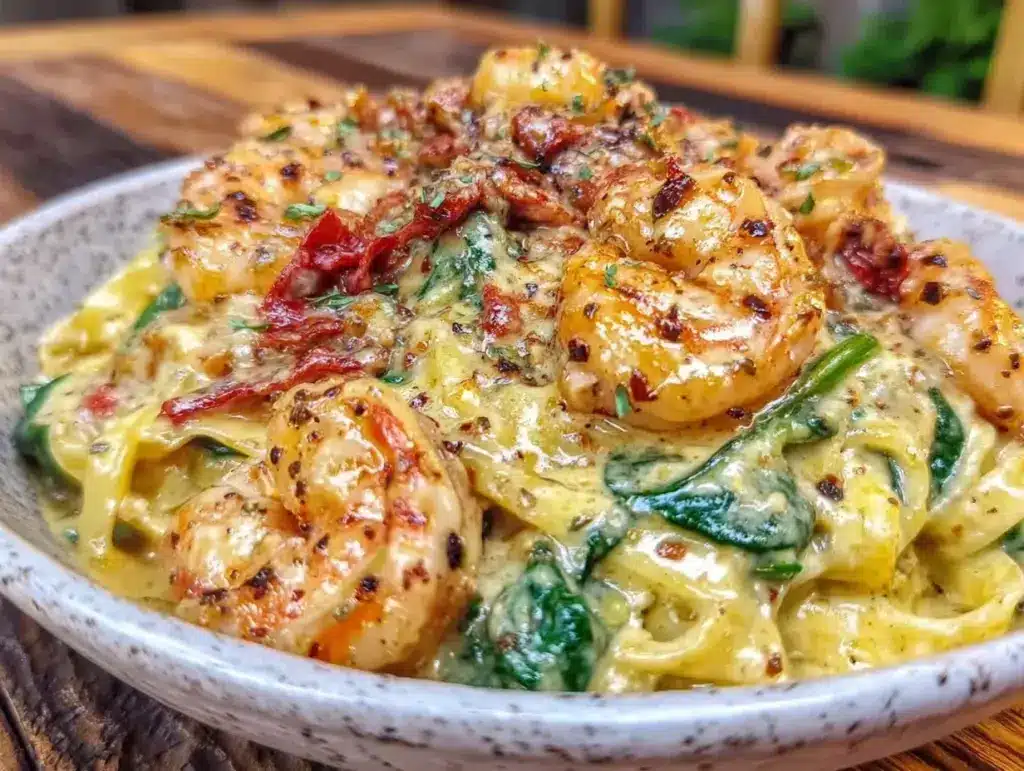 creamy tuscan shrimp pasta - featured image