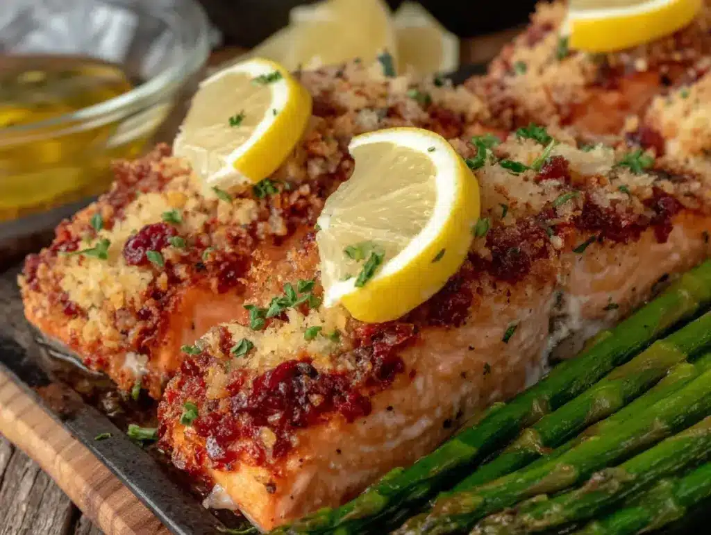 crispy baked lemon herb salmon - featured image