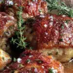 crispy honey garlic butter chicken thighs - featured image