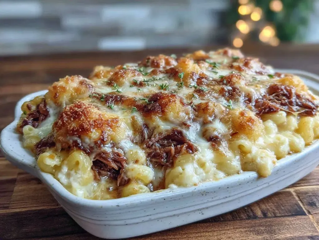 crispy smoked brisket mac and cheese casserole - featured image