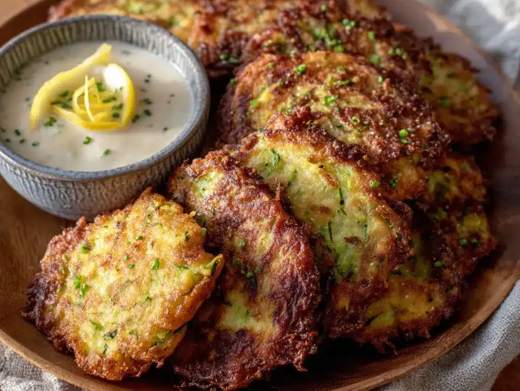 crispy zucchini fritters - featured image