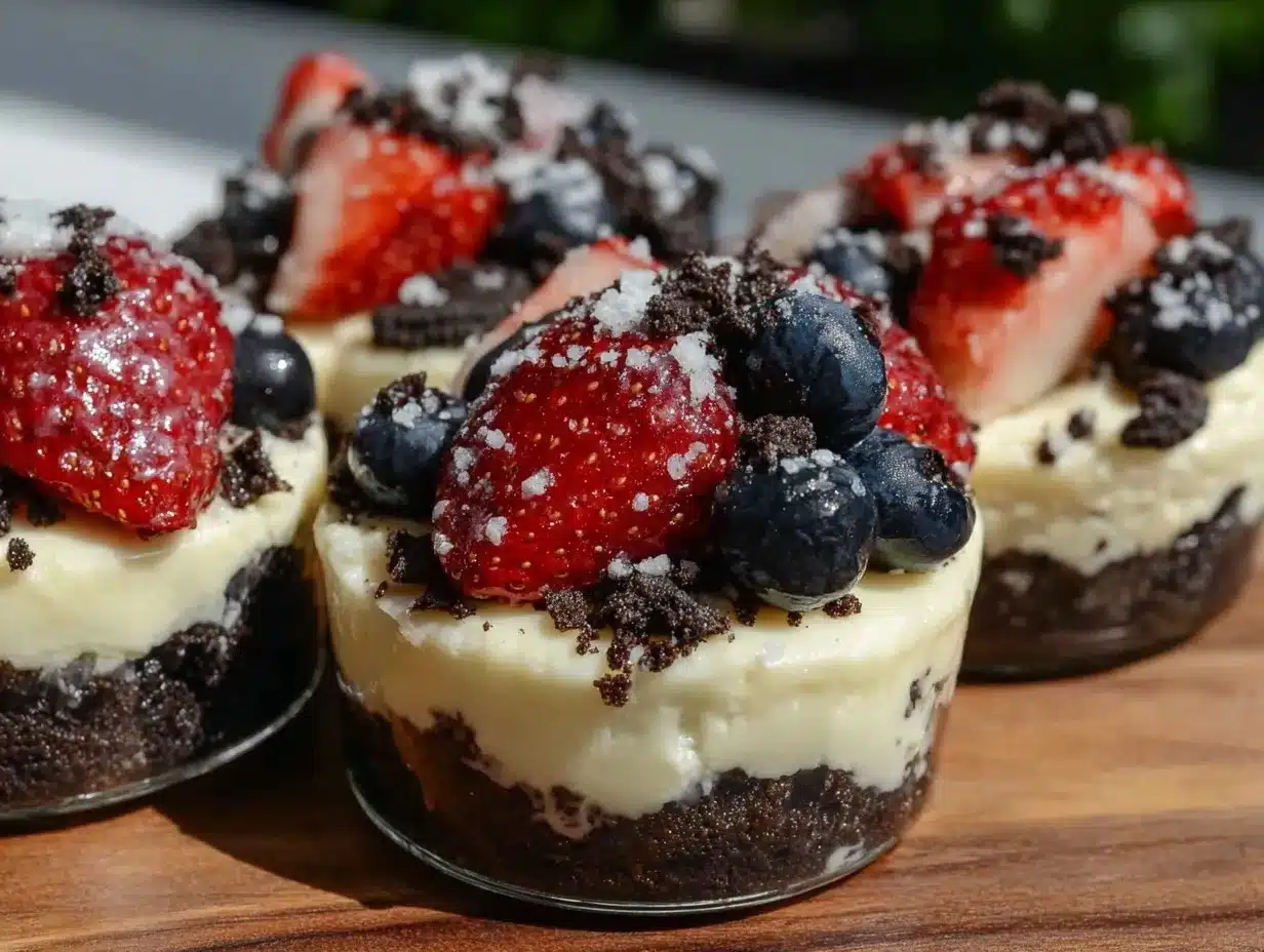 Easy No-Bake Patriotic Oreo Cheesecake Cups preparation steps