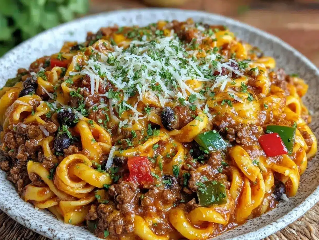easy one-pot cheesy taco pasta recipe preparation steps