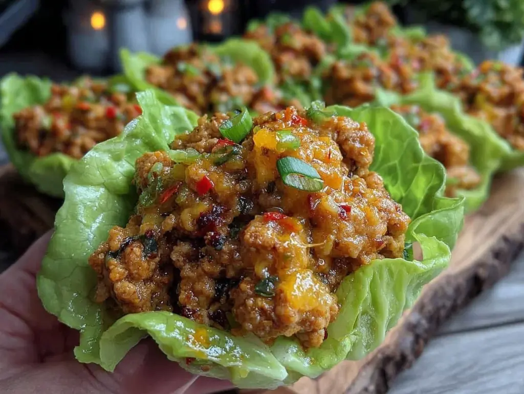 easy spicy ground turkey lettuce wraps - featured image