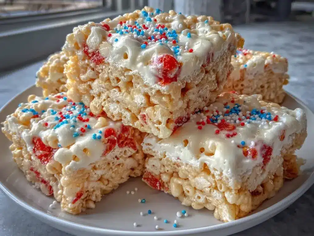 firework rice crispy treats - featured image
