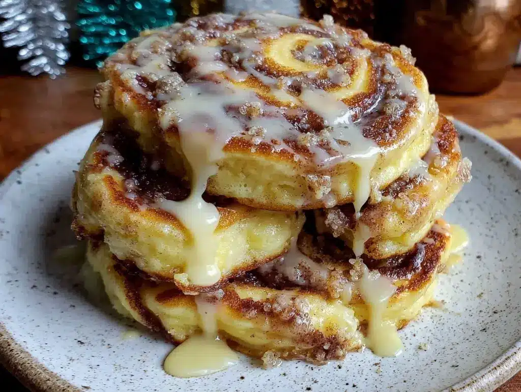 fluffy cinnamon roll pancakes - featured image