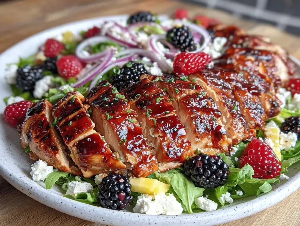 fresh blackberry balsamic grilled chicken salad - featured image