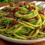 fresh garlic scape pesto pasta - featured image