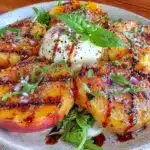 fresh grilled peach and burrata salad - featured image