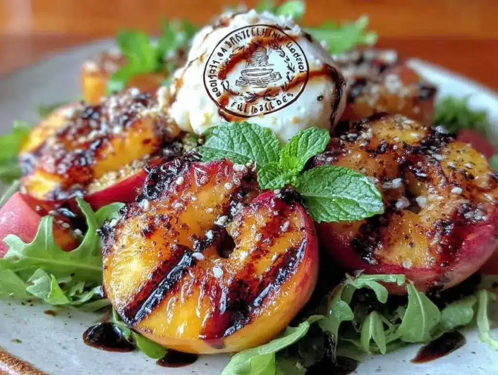fresh grilled peach and burrata salad - featured image