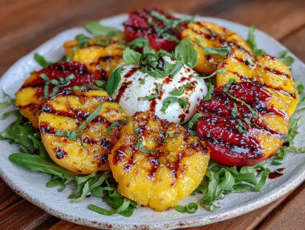fresh grilled peach and burrata salad preparation steps
