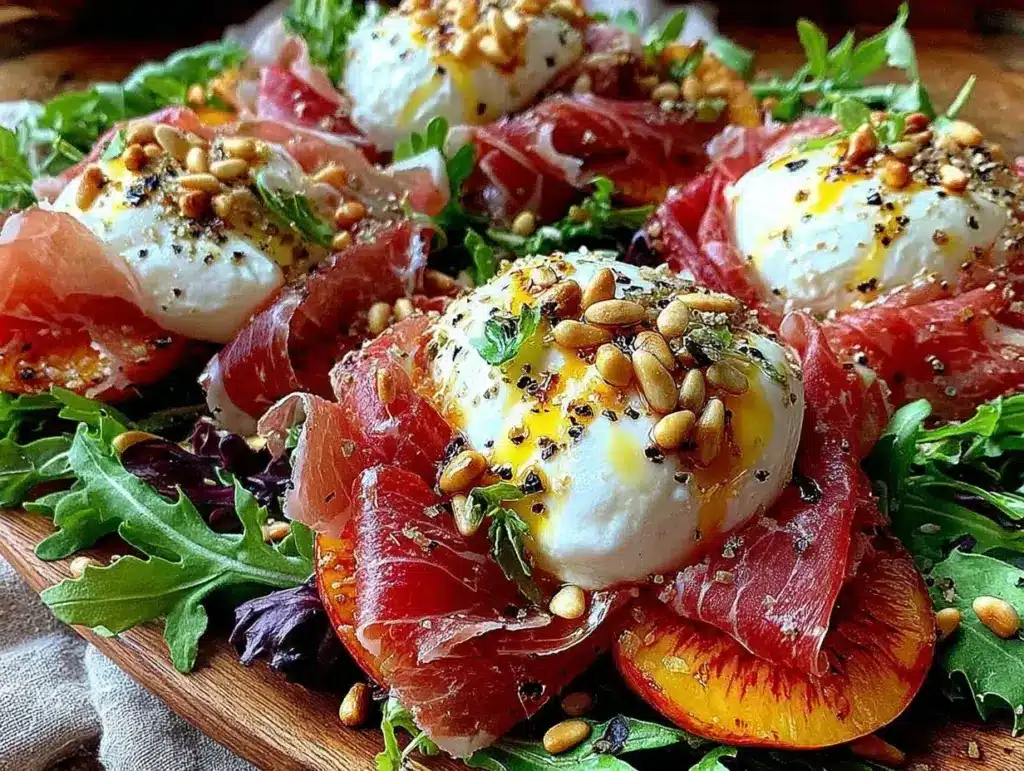 fresh grilled peach burrata salad - featured image