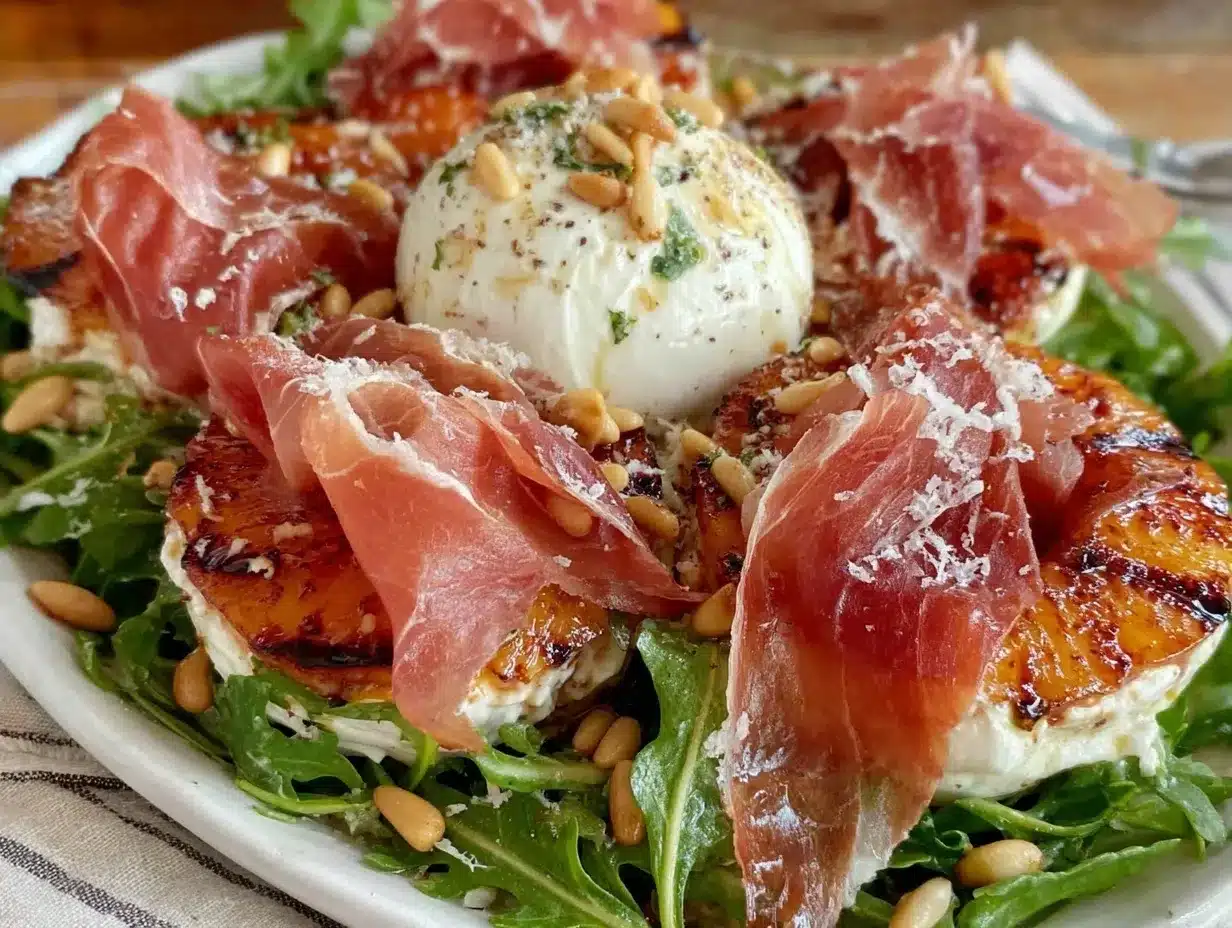 fresh grilled peach burrata salad preparation steps