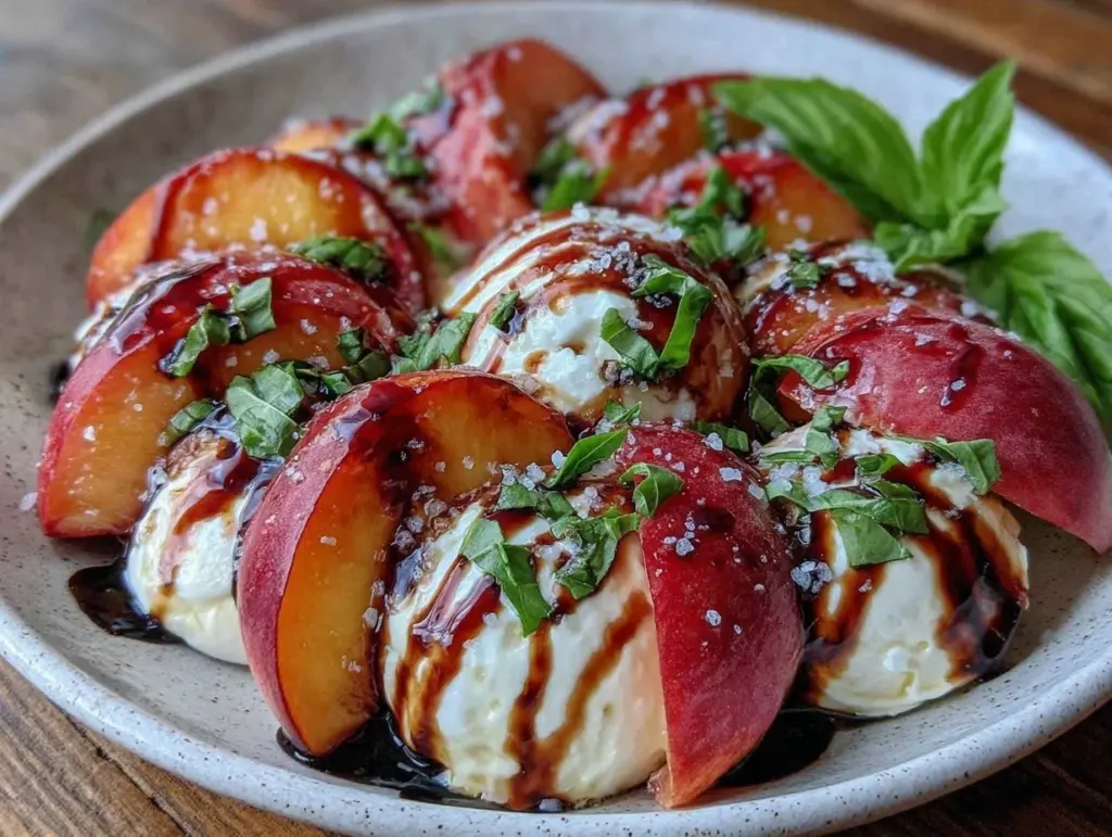 fresh peach and burrata salad - featured image