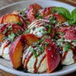 fresh peach and burrata salad - featured image