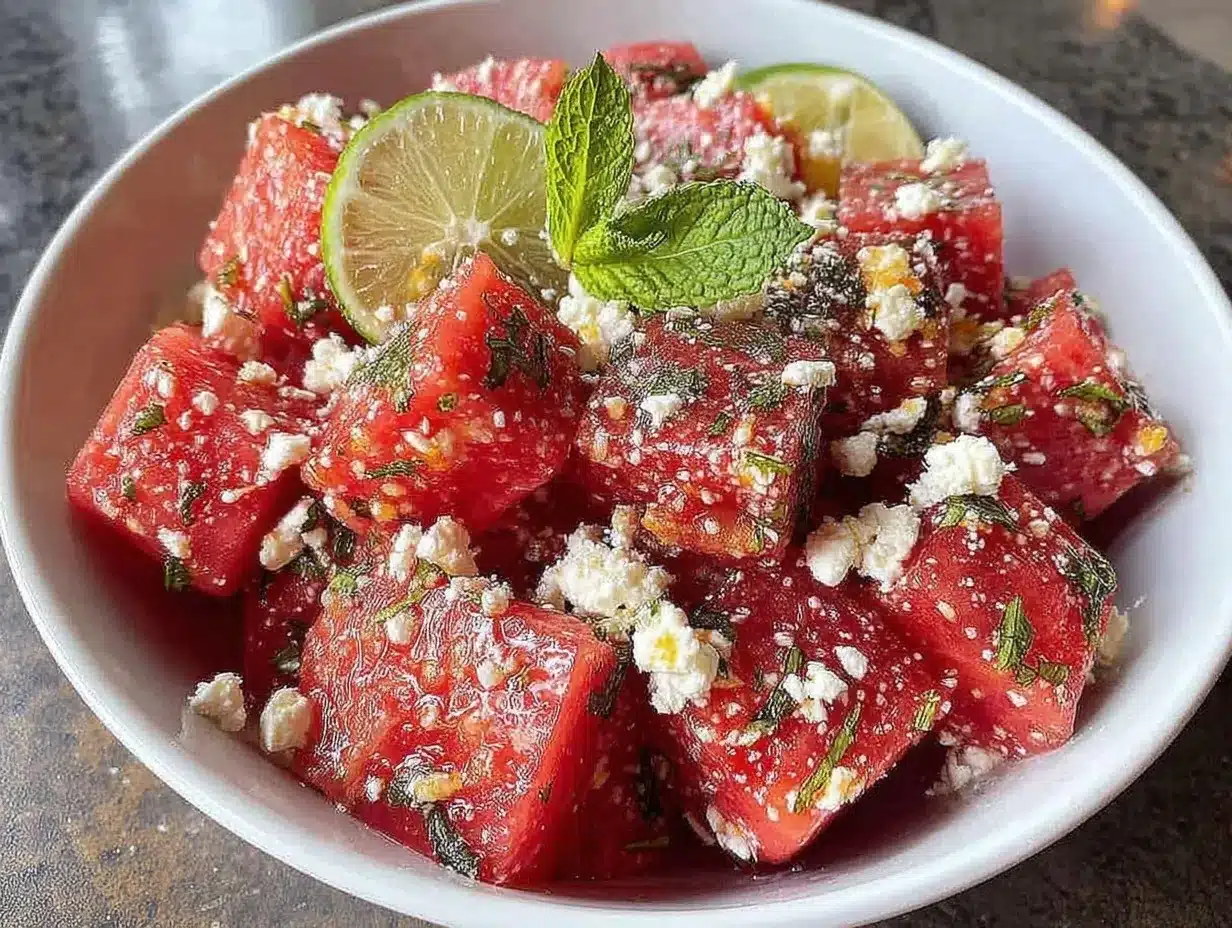 fresh watermelon feta mint salad preparation steps