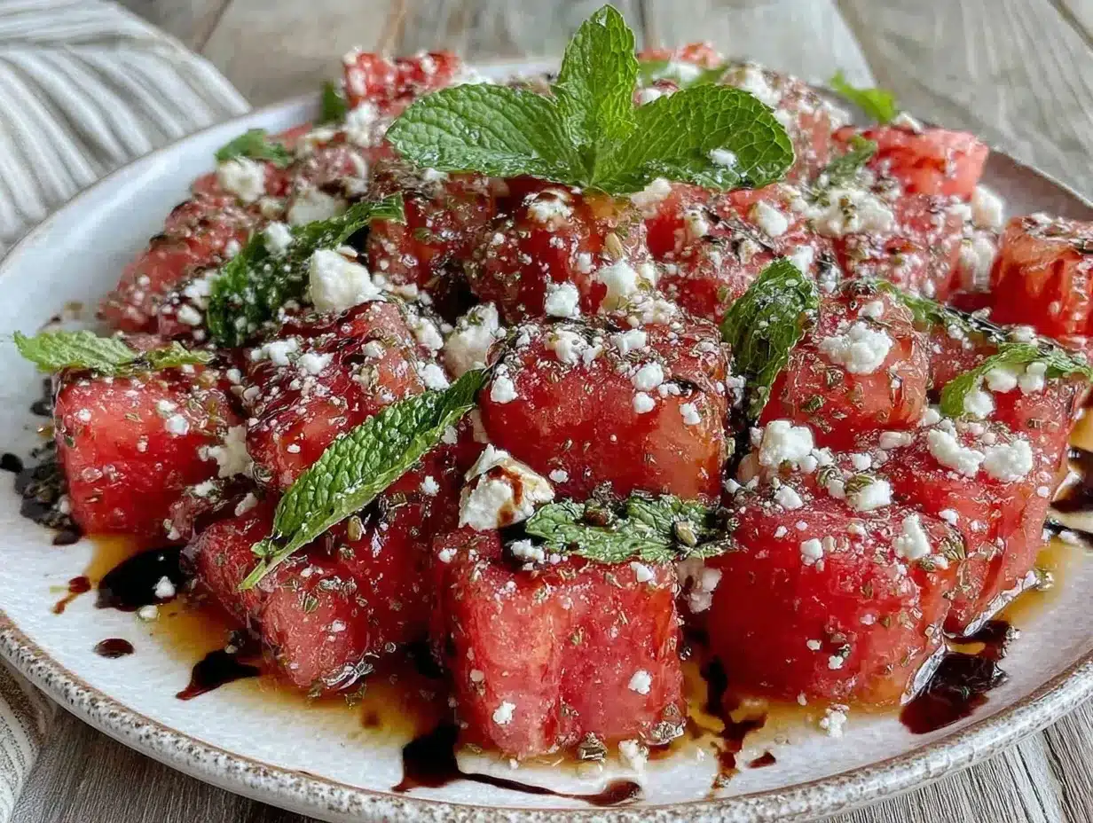 fresh watermelon feta salad preparation steps