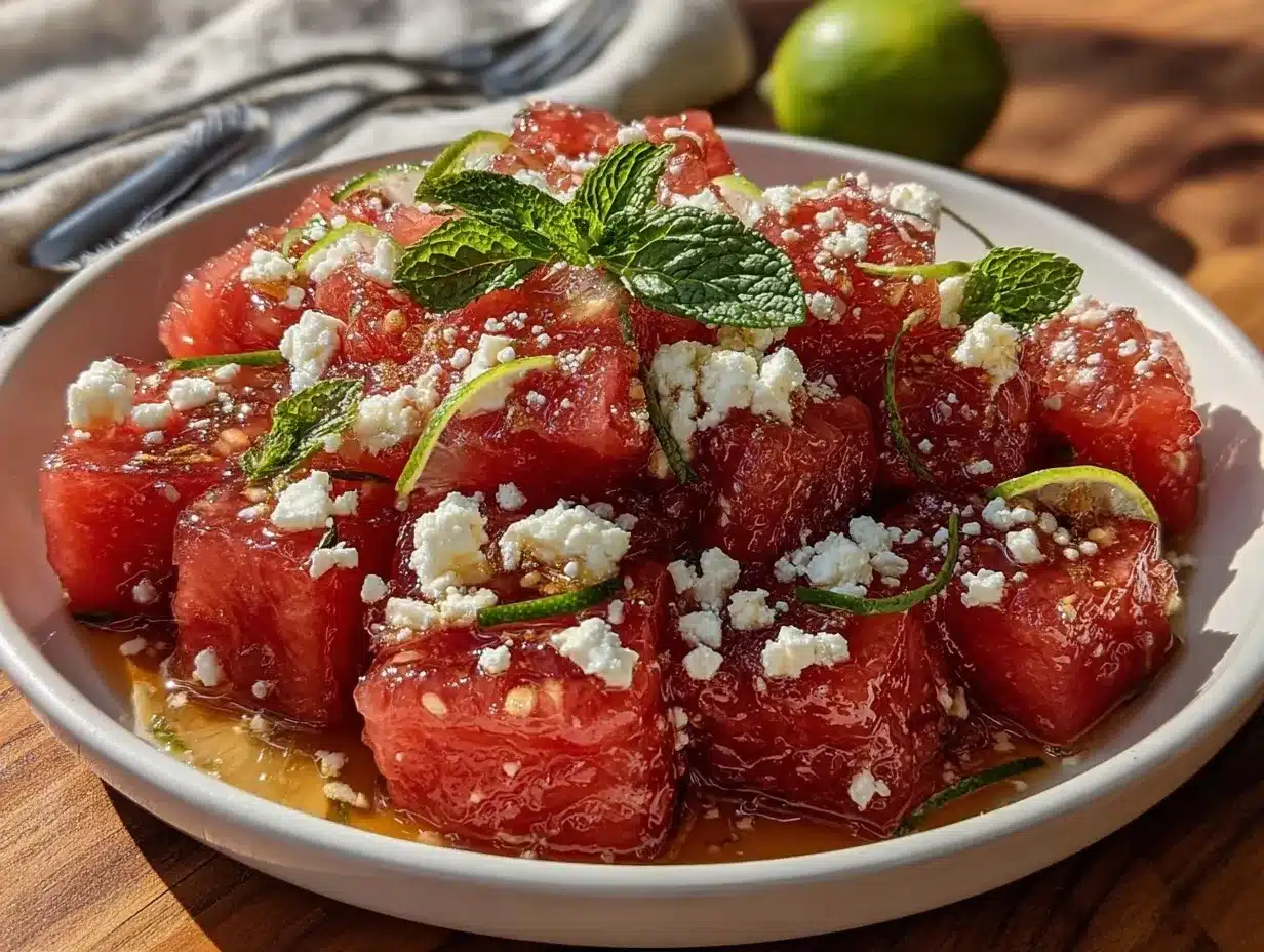 fresh watermelon feta salad preparation steps