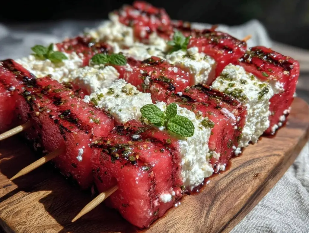 fresh watermelon feta skewers with mint - featured image