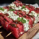 fresh watermelon feta skewers with mint - featured image