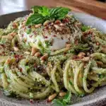 garlic scape pesto pasta - featured image