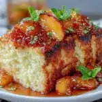 grilled pound cake bourbon-peach compote - featured image