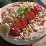 healthy protein-packed strawberry banana smoothie bowl - featured image