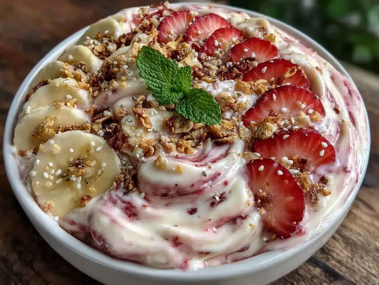 healthy protein-packed strawberry banana smoothie bowl preparation steps
