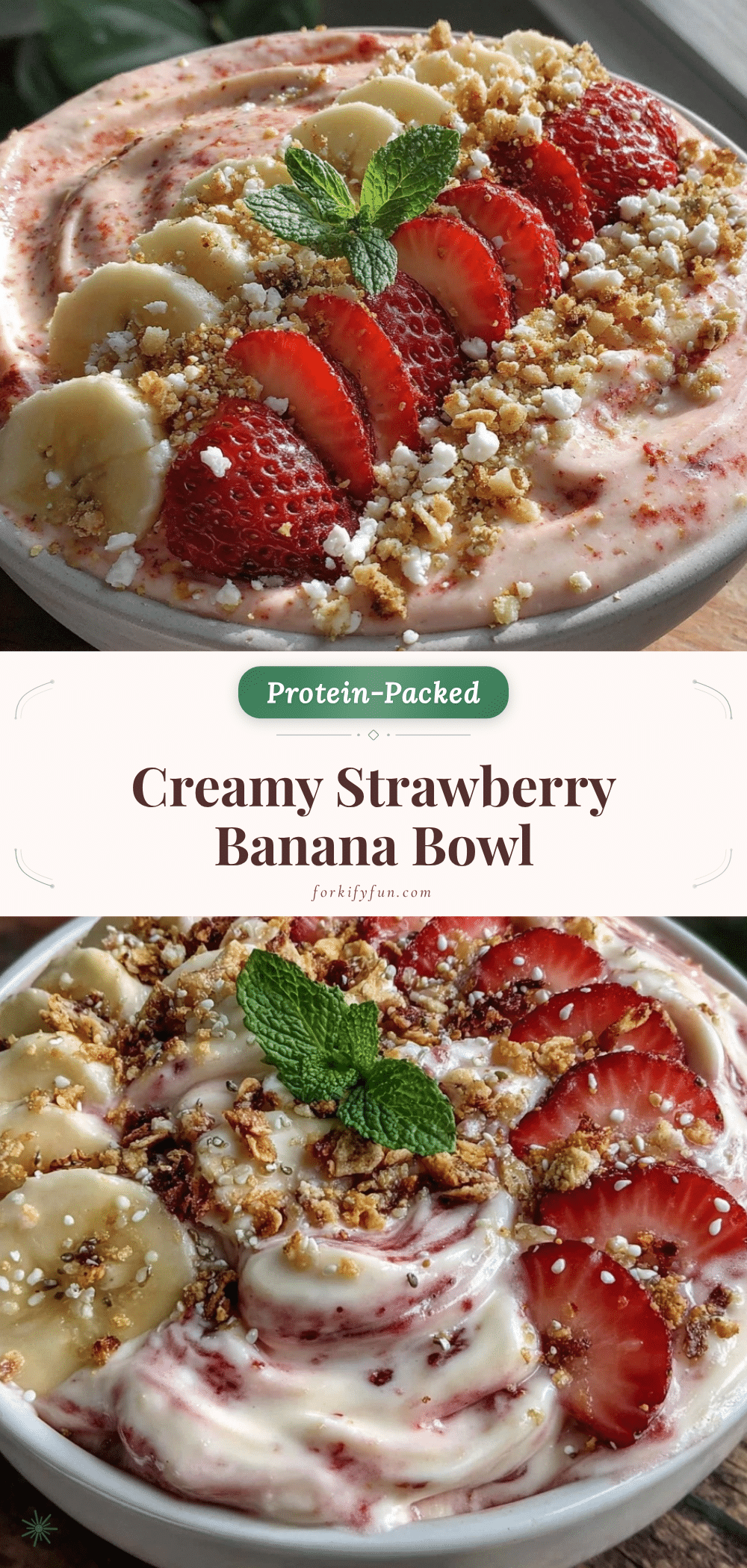 healthy protein-packed strawberry banana smoothie bowl recipe