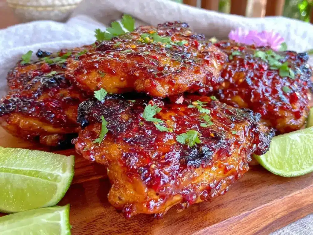 honey sriracha grilled chicken thighs - featured image