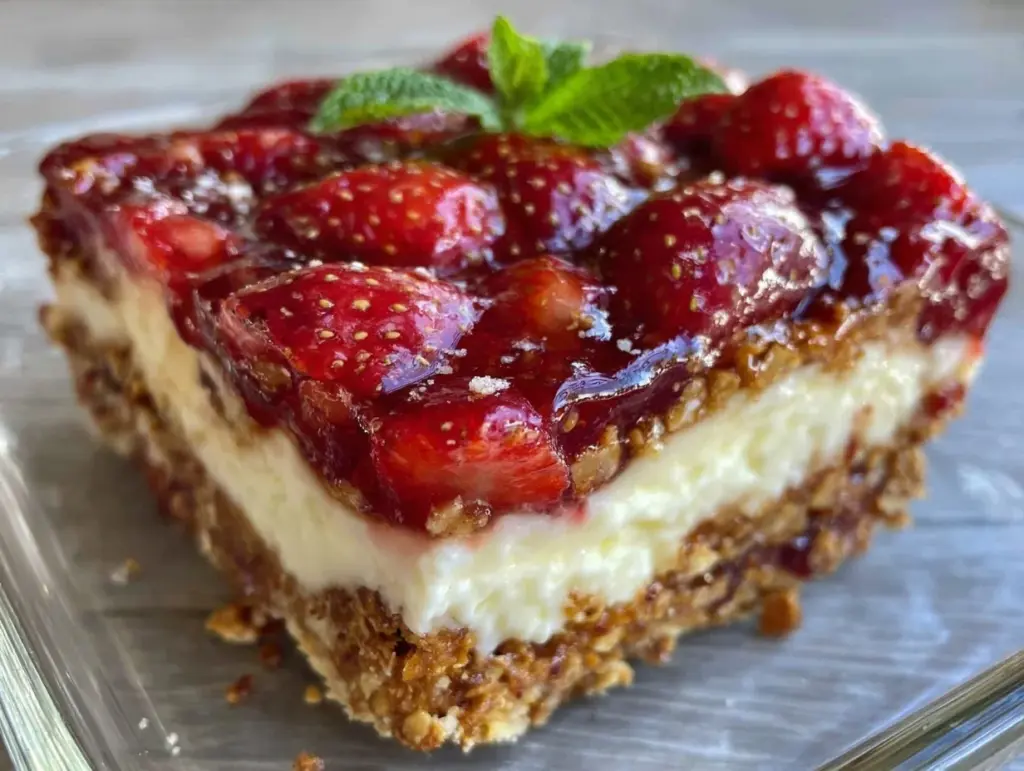 no bake strawberry pretzel salad - featured image