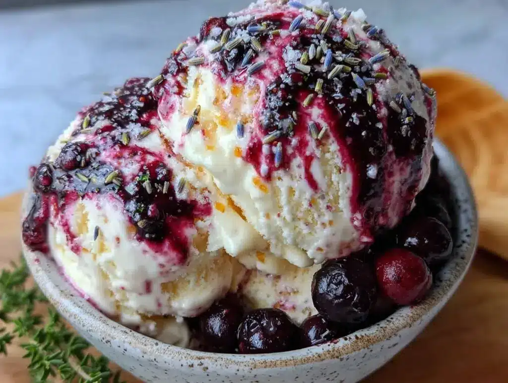 no-churn huckleberry lavender ice cream - featured image