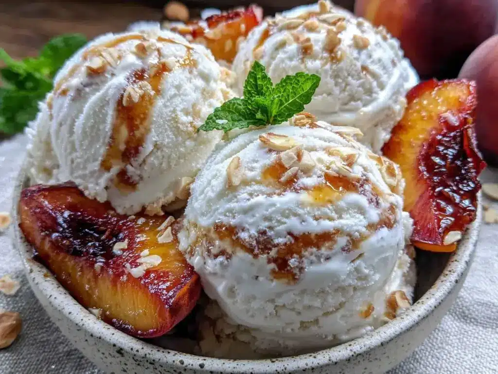 no-churn roasted peach ice cream - featured image